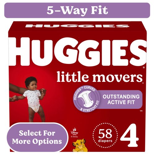 Huggies Little Movers Size 4 Baby Diapers, 58 Ct, Leak-Free, Comfortable, Fast-Absorbing