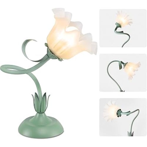 Cute Flower Desk Lamp, 3 Color Temperature Table Lamp with LED Bulb, Vintage Bedside Lamps, Reading Lamps with Soft Light for Bedroom, Living Room