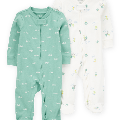 Multi Baby 2-Pack Frog 2-Way Zip Cotton Sleeper Pyjamas | Carter’s Oshkosh Canada