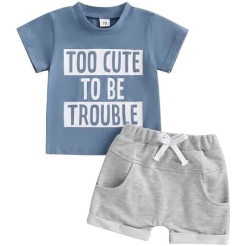 Toddler Baby Boy Summer Outfit Letter Print Short Sleeve T Shirt Tops Elastic Stripe Shorts Cute Infant Clothes