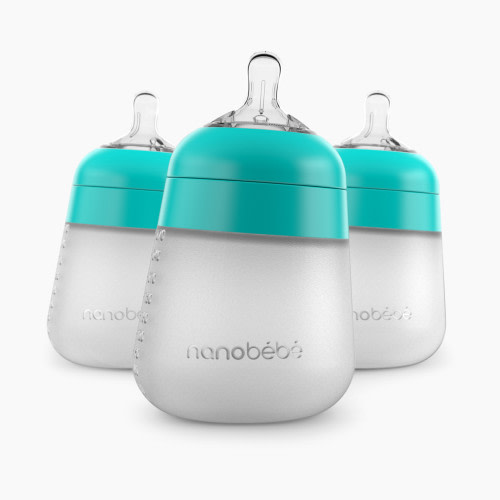 Nanobebe Flexy Silicone Baby Bottle - Teal, 9 Oz, 3