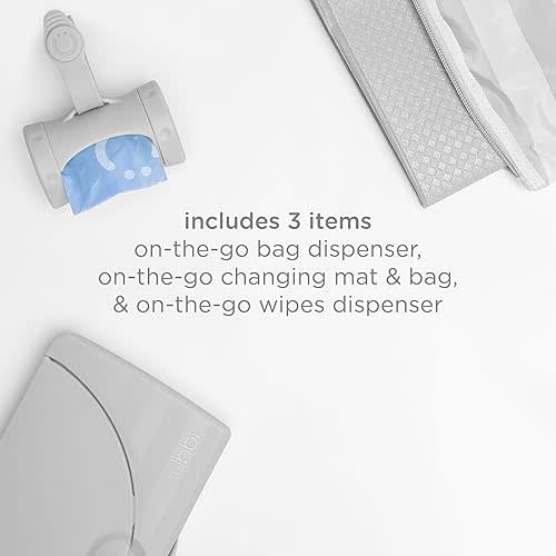 Ubbi On-The-Go Gift Set, Baby Essentials, Includes Portable Changing Pad, Wipe Dispenser, and Bag Dispenser, Newborn Baby Essential