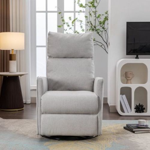 Swivel Manual Recliner Chair For Adults,beige Polyester Upholstered Nursery Glider Recliner High Back Reclining Single Sofa Chair-cuddlewood