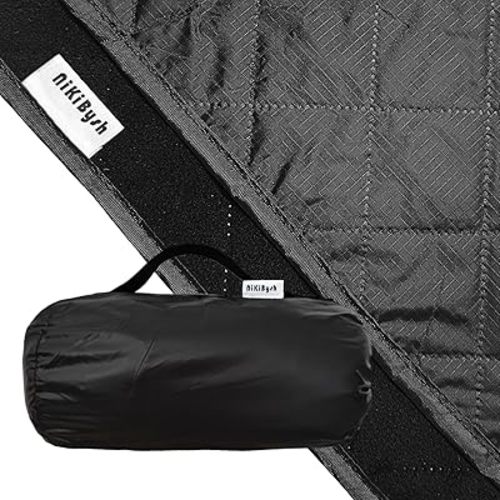 Large Outdoor Blanket Waterproof Quilted,Thick Warm Fleece Blanket for Stadium Camping Picnics Beaches Pets Sports - Sandproof Windproof Washable Portable - Black