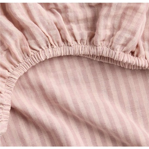 Supersoft Lilac Rose Striped 100% Organic Cotton Gauze Baby Crib Fitted Sheet