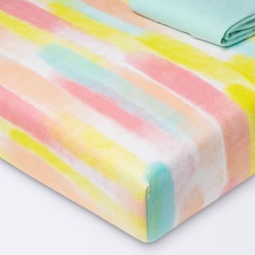 Fitted Jersey Crib Sheet 2pk - Cloud Island™ Brushstrokes And Solid Aqua