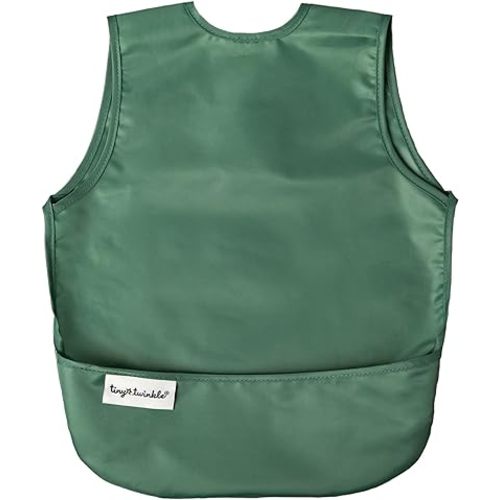 Tiny Twinkle Mess Proof Baby Bib - Waterproof Baby Apron - Machine Washable - PVC, BPA, & Phthalate Free - Great Travel Bib for Baby Eating - Baby Food Bibs (Olive Green, Small 6-24 Months)