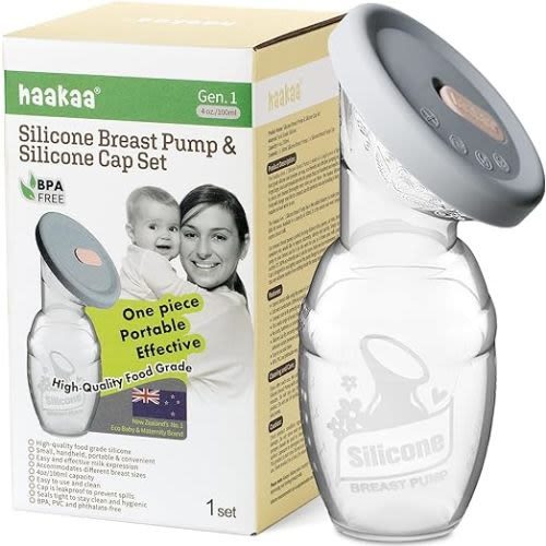 haakaa Manual Breast Pump Breastfeeding Pump with Food Silicone Cap 4oz/100ml - 4 oz/100 ml + Lid