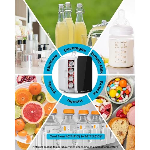 Antarctic Star Compact Mini Fridge, 10L Portable Small Refrigerator, 2.6 Gal Desktop Fridge with AC/DC Adapters, Small Cosmetics Cooler for Beverage, Food, Makeup, Bedroom, Office, Dorm, White
