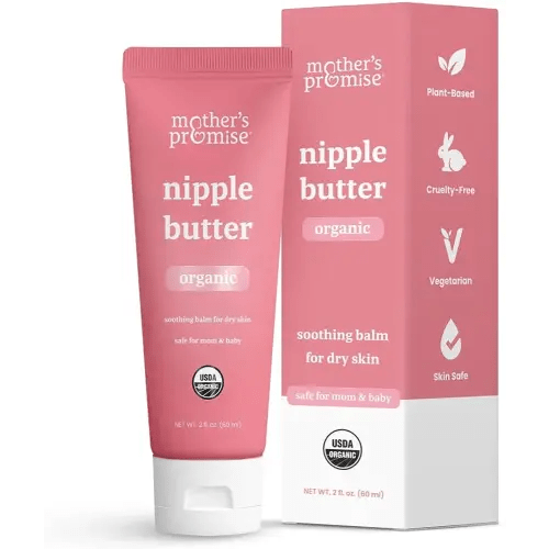 Organic Nipple Butter for Breastfeeding Mothers | Lanolin Free Nipple Cream, Safe for Nursing Moms & Babies | No Need to Wash Balm for Dry Skin & Breast Feeding, Breastfeeding Essentials, 2oz.