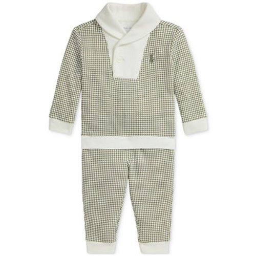 Baby Shawl-Collar Houndstooth Sweater & Pant Set