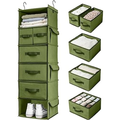 SMIRLY 6 Shelf Hanging Closet Organizer with Drawers, Shelf Hanging Closet Organizer, Closet Hanging Organizer, Hanging Storage Organizer