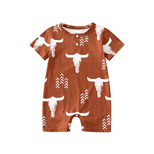 Western Baby Boy Clothes Short Sleeve Romper Cow Print Shirt Onesie Bodysuit Summer One Piece Outfit
