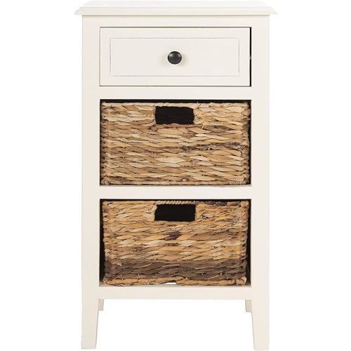 Safavieh Home Collection Everly Drawer , Vintage White 1-Drawer 2 Removable Baskets Side Table
