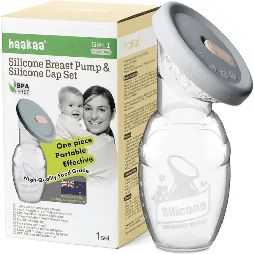 haakaa Manual Breast Pump Breastfeeding Pump with Food Grade Silicone Cap (Grey) 4oz/100ml