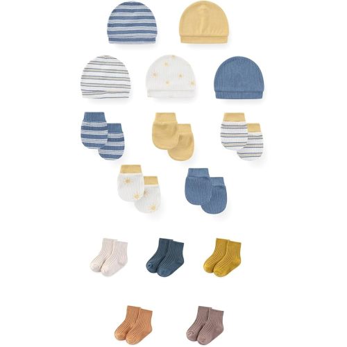 15 Pack Unisex New Born Boy Girls No Scratch Mittens Sets Cotton Soft Baby Gloves Hats socks Accessory 0-6 Months