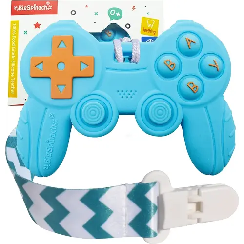 Cool Remote Game Control Teething Toy for Babies 0-6 6-12 Months,Game Controller Teether for Gamer Parents,Baby's First Valentines Day Gifts,Silicone Remote Chew Toys(Blue