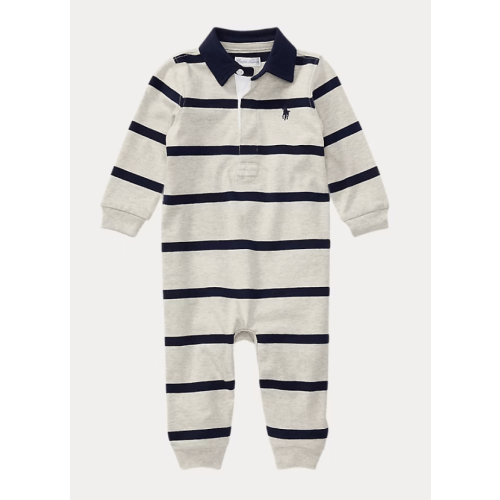 Baby Boys' Striped Cotton Rugby Coverall Heather | 9M