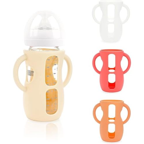 4-Pack Silicone Sleeves for Philips Avent Glass Bottles, BPA-Free Drop-Resistant Baby Bottle Sleeves with Handles, Compatible with Philips Avent Natural Glass Baby Bottles (8 oz)