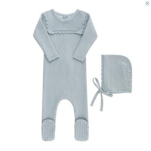 Scallop Trimmed Rib Knit Romper & Bonnet I Newborn Layette with Hat | Feltman Brothers