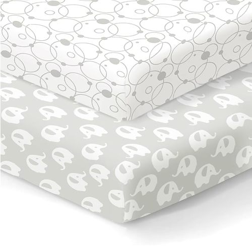 100% Organic Cotton Fitted Sheets for Graco Pack n Play, Babyletto, Pamo Babe, Hiccapop, Dream on Me, Evenflo, Baby Trend, Hygge Hush Portable/Mini Crib/Playards, Beka Bedside Bassinet 2 Pk