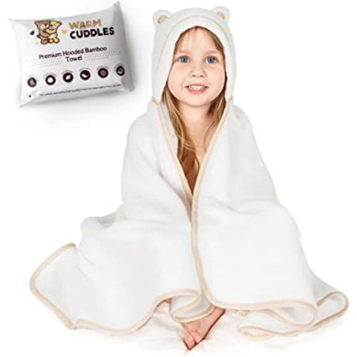 Premium Toddler Towels with Hood | Rayon Made from Bamboo Toddler Bath Towel | Large Hooded Towels for Toddlers | Toddler Towels for Girl Boy (White)