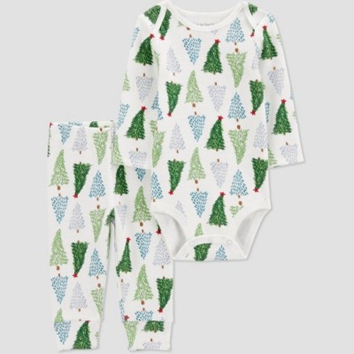 Carter's Just One You® Baby Christmas 2pc Tree's Top & Bottom Set - Green/White 3M
