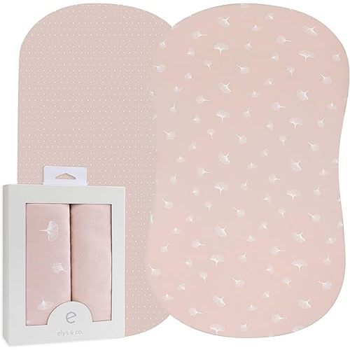 Ely’s & Co. Bassinet Sheet 2-Pack — Combed, 100% Jersey Cotton for Baby Girl — Rosewater Pink, Pin Dots & Gingko Leaves