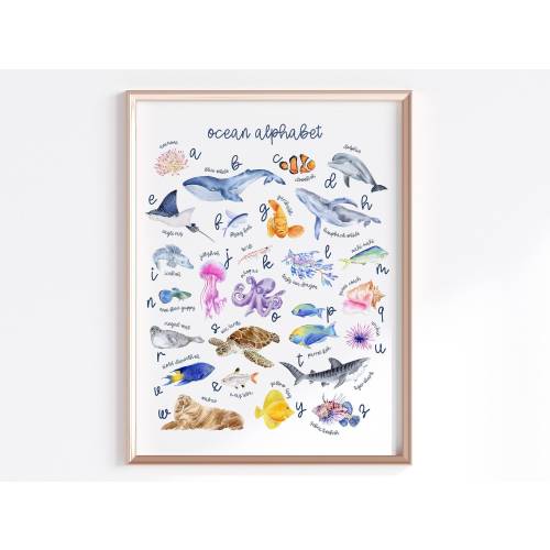 Under The Sea Alphabet, Under The Sea Nursery, Ocean Nursery Decor, Ocean Nursery Prints, Coastal Decor, Ocean Alphabet, Ocean Art