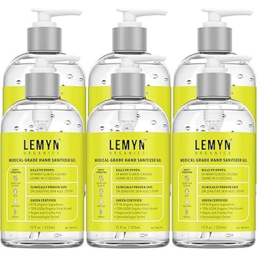 Medical‑Grade Hand Sanitizer Gel – 97 % Organic | 70 % USP Ethyl Alcohol | Moisturizing Aloe + Hyaluronic Acid | Freshly Made in USA | 12oz Bottle with Pump (PACK OF 6)