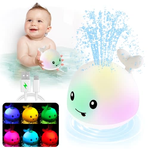 ANGGIKO Baby Bath Toys, Toddler Bath Toys for Kids Ages 1-3, Light Up Whale Bath Toy Sprinkler, Pool Water Table Infant Baby Toys 6-12-18 Months, Bathtub Fountain Toy, Toddler 1st Birthday 1 2 3 Gifts