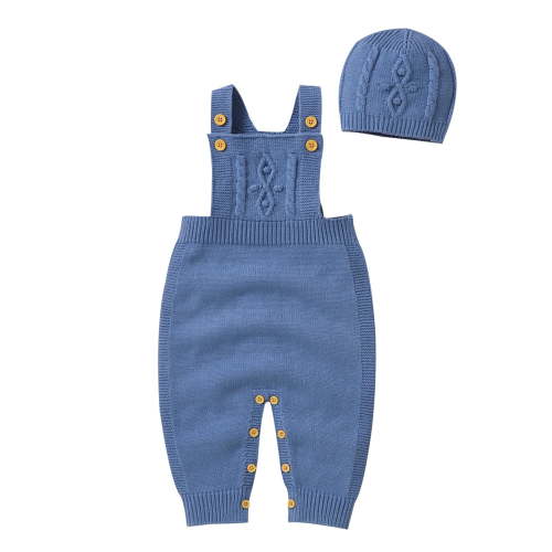 Baby Knit Romper Sleeveless Cotton Jumpsuit With Cute Hat Set Girl Sweater Baby Bodysuit Romper Overalls 2PCS Outfit Set Fall Winter Clothes for Toddler Kids 9-12 Months