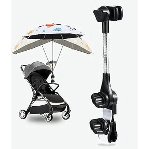 Universal 360° Adjustable Stroller Umbrella Attachment - Stainless steel Umbrella Holder for Chairs, Bikes & Wheelchairs, Easy Install Clamp Fits 0.6-1.2in Handles with Secure Lock