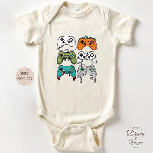 Gamer Halloween Baby Onesie® - Halloween Baby Gift - Cute Video Game Controller Bodysuit - Gamer Halloween Onesie® - Natural Bodysuit
