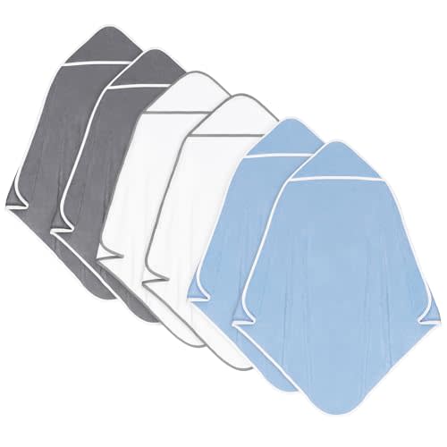 Orighty 6 Pack Baby Hooded Towel 30 x 30 Inch Super Soft Bath Towel with Hood for Babies, Infant, Newborn Essential - Ideal Baby Stuff Registry Gift for Boys and Girls (Grey, White, Blue)