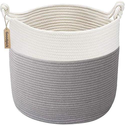 Goodpick Woven Storage Basket, Small Laundry Basket for Clothes 15 x 14.2 Inches, Toy Storage Basket, Rope Basket for Blanket, Wicker Basket for Storage, Brown