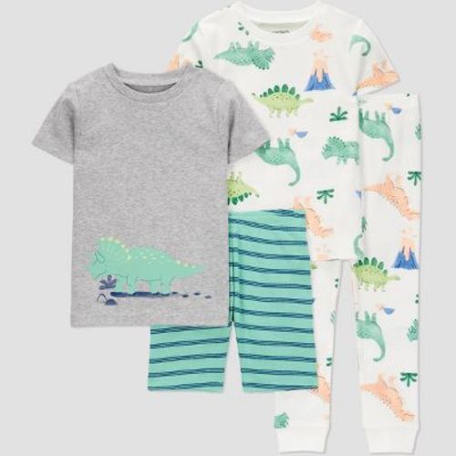 Carter's Just One You®️ Toddler Boys' 4pc Dinos Snug Fit Pajama Set - Green/Gray 3T: Dinosaur Pattern,