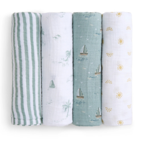 aden + anais Organic Cotton Muslin Swaddles in Sailing Seas 4 Pack