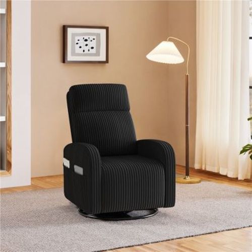 Yaheetech Corduroy Swivel Glider Chair, 360° Rocking Nursing Chair for Nursery, Bedroom & Living Room, Black
