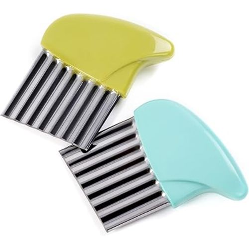 2 Pcs Crinkle Cutter for Veggies, Stainless Steel Crinkle Cutter Baby Led Weaning, Wavy Cutter for Potato, Carrot, Chip, Vegetable, Butter, Lettuce (Green and Blue)