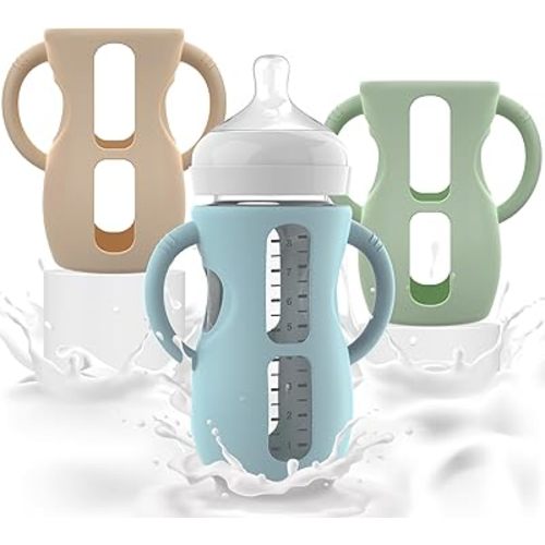 3PCS Philips Avent Glass Bottle Silicone Sleeves with Handles, Compatible with Philips Avent Glass Bottles 8 oz, Suitable for Avent Baby Bottles 8 oz, and Easy to Clean