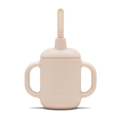 Lalo Little Cup, Non-Toxic Silicone Straw Cup with Handles - Baby and Toddler Sippy Cup - Mini Cup and Straw Training System, 4oz, Grapefruit