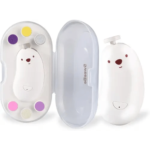 Baby Nail File Electric, Gentle Rechargeable Nail Trimmer, Baby Nail Clippers Grooming Kit Manicure Set for Infant Toddler or Adults, 6 Grinding Head Replacement Pads White