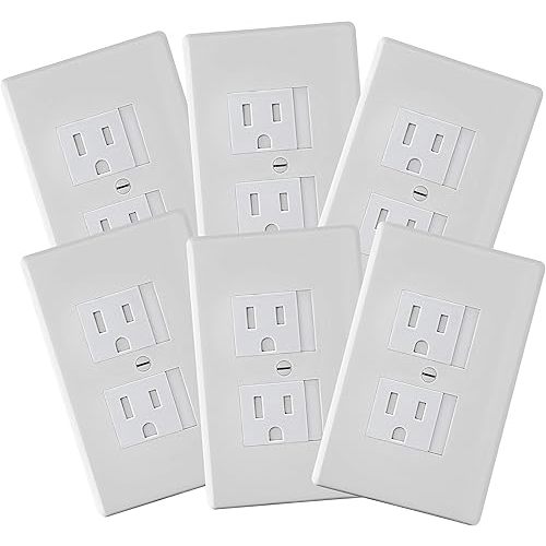 6-Pack Safety Innovations Self-Closing Outlet Covers (For Center Screw Outlets Only) - Measures 3"Wide x 4.75"High-An Alternative To Wall Socket Plugs for Child Proofing Outlets, (1-Screw), (White)