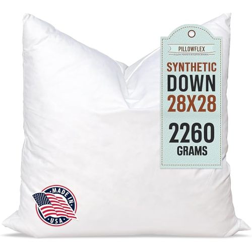 Pillowflex Synthetic Down Pillow Insert - 28x28 Down Alternative, Ultra Soft Large Square European Throw Pillow, Couch Euro Sham, Bed - 1 Decorative Form