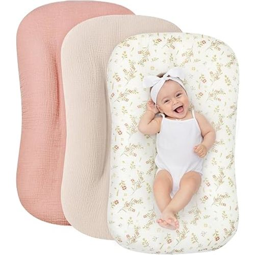 Snuggle Me Lounger Cover,Muslin Baby Lounger Cover 3 Pack,Super Soft and Breathable