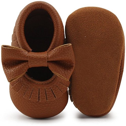 Infant Toddler Baby Soft Sole Tassel Bowknot Moccasinss Crib Shoes - Brown