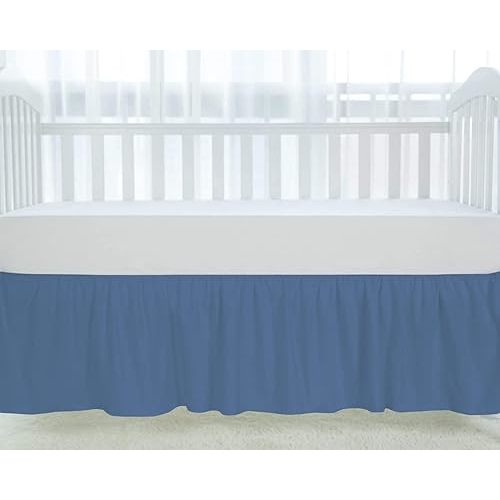 100% Egyptian Cotton, Nursery Crib Toddler (28" x 52" x 14") 800 Thread Count Crib Skirt Dust Ruffle, Bedding Skirts for Baby Boys or Girls, 14" Drop, Medium Blue Solid