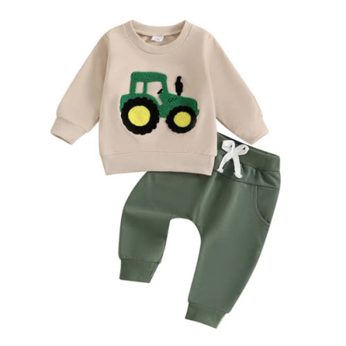 TRACTOR Plush Joggers Outfit - Hazel & Bo