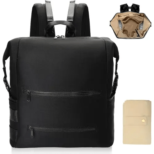 Diaper Bag Backpack,Large Neoprene Baby Bag for Boys Girls with 15 Diaper Bag Organizer,2 Insulated Pockets,Changing Pad,Stroller Straps,Black